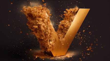 Fiery letter V from the explosion of wheat. 3D Renderの素材