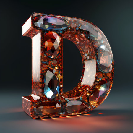 Shiny diamond letter D uppercase on black background. 3d renderingの素材
