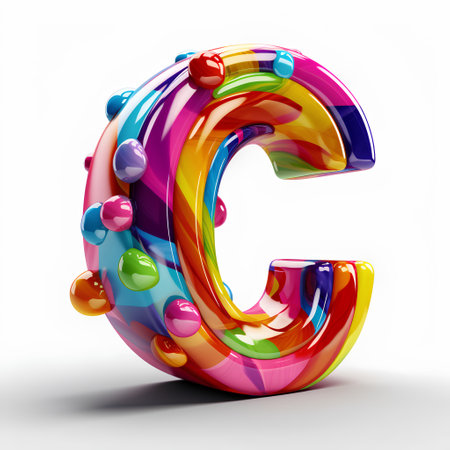 3d letter C in rainbow colors isolated on white background. 3d renderingの素材