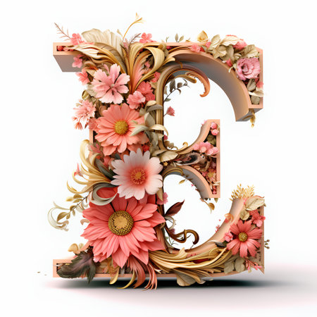 Floral capital letter, uppercase and lowercase. 3D renderingの素材