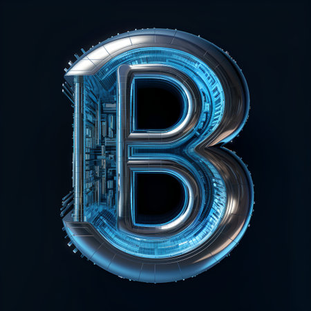 Futuristic letter B made of glowing blue neon lights. 3D renderingの素材
