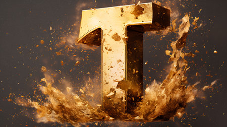 Fiery letter T lowercase. 3D Render Illustration.の素材
