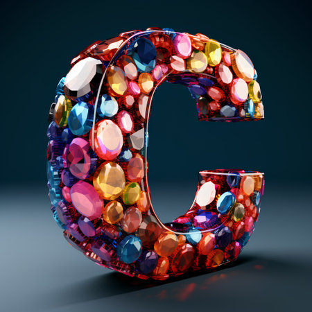 3d letter C made of precious stones on dark background. 3d renderingの素材
