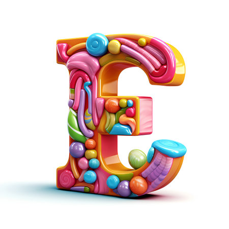 3D letter E with jelly candies. 3D Renderingの素材