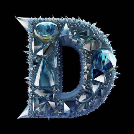 Capital letter D made of diamonds isolated on black background. 3d renderingの素材