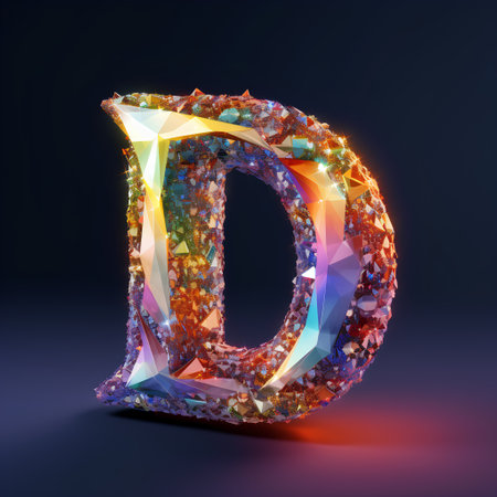 Low poly style letter D in low poly style. 3d renderingの素材