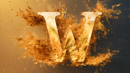 Burning letter W in the style of the grunge fiery font.の素材