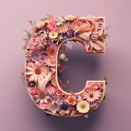 Letter C made of flowers. Floral font. 3D renderingの素材