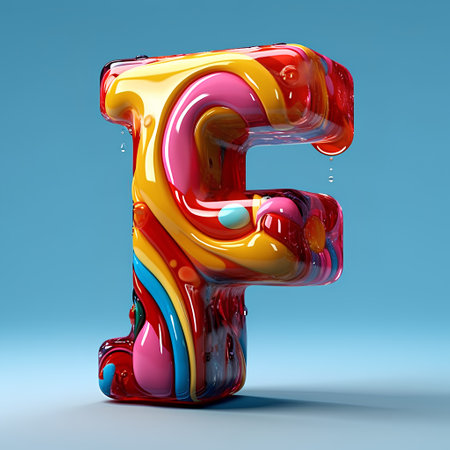 Rainbow jelly font on blue background. 3D rendered alphabet.の素材