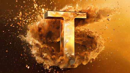 Burning letter T in the style of the explosion. 3dの素材