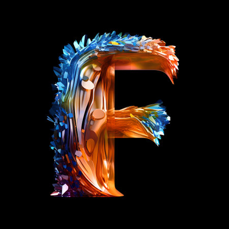F letter in oil paint style isolated on black background. 3d renderingの素材