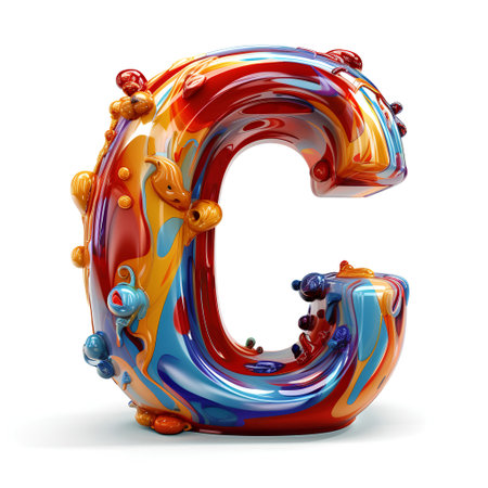 Alphabet letter C in liquid paint. 3D render isolated on white backgroundの素材