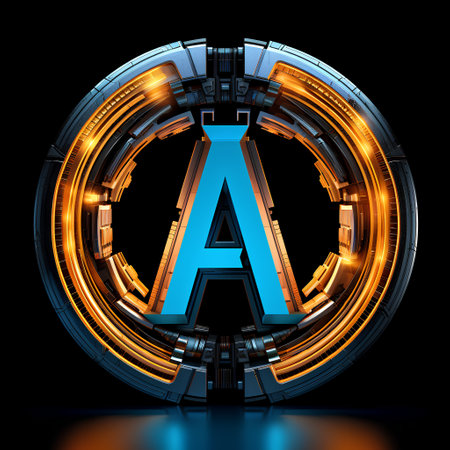 Abstract futuristic font. Letter A. 3D rendering isolated on black backgroundの素材
