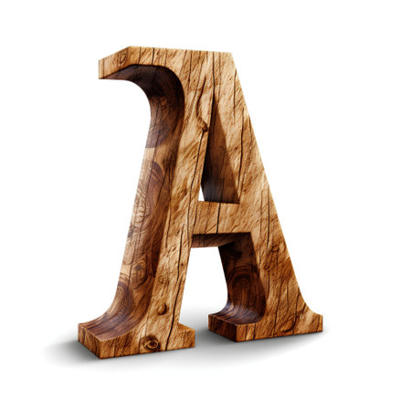 Wooden letter A isolated on white background. 3d illustration.の素材