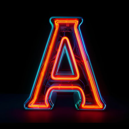 Neon letter A, 3D rendering, red and blue colorの素材