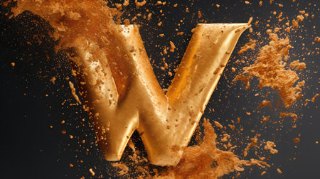 Isolated golden letter of the alphabet made of crumbs. 3D renderingの素材
