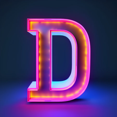 Neon letter D from a set of neon typeset, vector illustrationの素材