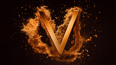 Letter V made of fire isolated on black background. 3d renderingの素材