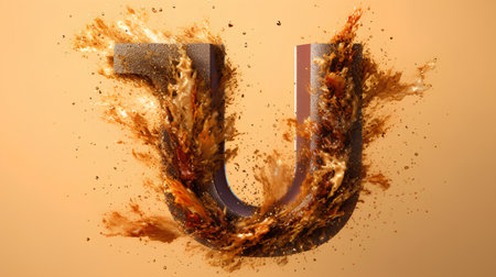 Fiery 3d letter U uppercase. Digitally generated image.の素材
