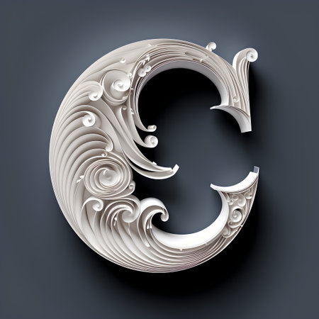3d render of letter C in the form of a decorative ornamentの素材