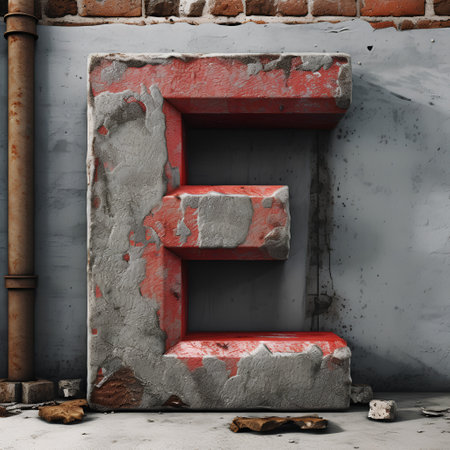 Letter E on grunge wall background. 3d render illustration.の素材
