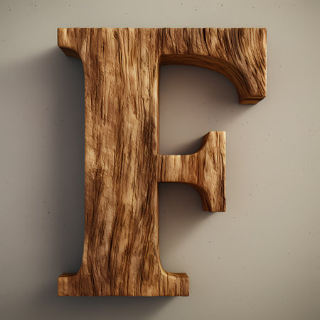 Wooden letter isolated on concrete background. 3d render of wooden alphabetの素材