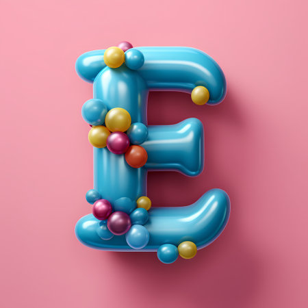 Blue balloon letter E uppercase isolated on pink background. 3d renderingの素材
