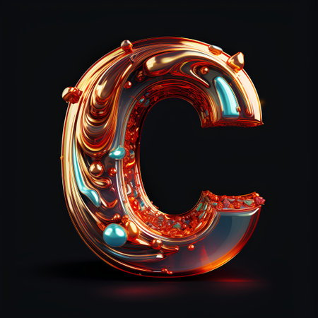 Futuristic letter C in neon light. 3D render.の素材