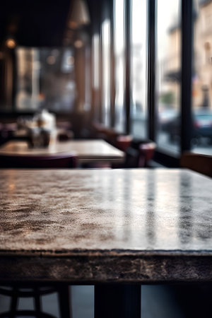 Empty wooden table and Coffee shop blur background with bokeh image.の素材