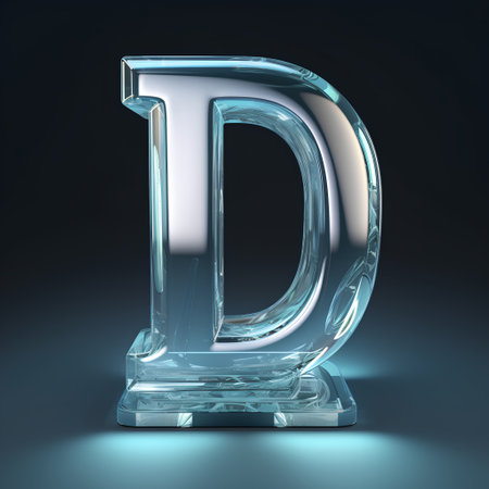 Ice letter D uppercase. 3D rendering transparent font isolated on black backgroundの素材
