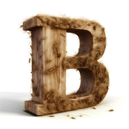 Wooden letter B isolated on white background. 3D illustration.の素材