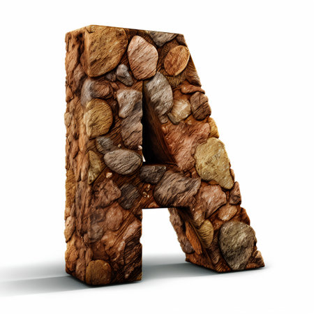 stone letter A isolated on white background, 3d render, square imageの素材