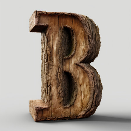 Wooden letter B uppercase isolated on white background. 3d renderingの素材