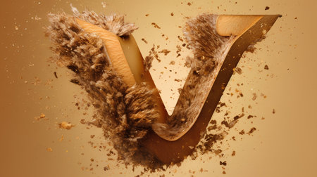Crushed wooden letter W uppercase. 3D render.の素材