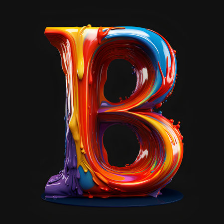 Colorful liquid paint letter B isolated on black background. 3d renderingの素材