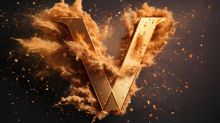 Fiery letter V uppercase. Fire font isolated on black backgroundの素材