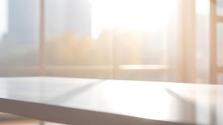 Table Top And Blur Building Of The Background. 3D Illustrationの素材