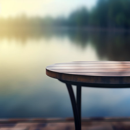 Table Top And Blur Nature of the Background. Ready For Your Designの素材