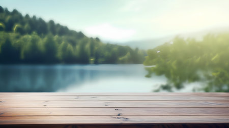 Wood Table Top Background In the Forest - Concept of a Healthy Lifestyleの素材