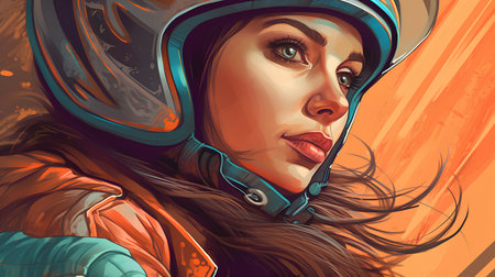 Beautiful girl in a helmet of an astronaut. Vector illustration.の素材