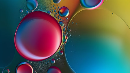 abstract colorful background with oil drops on water surface, close-upの素材