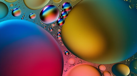 abstract colorful background with oil drops on water surface, macro photographyの素材