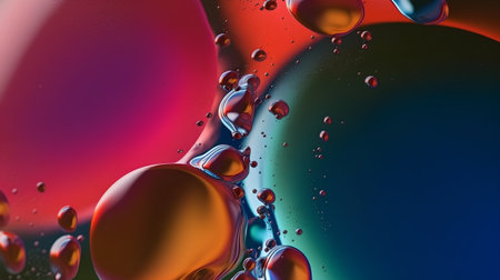 abstract colorful background with oil drops on water surface close-upの素材