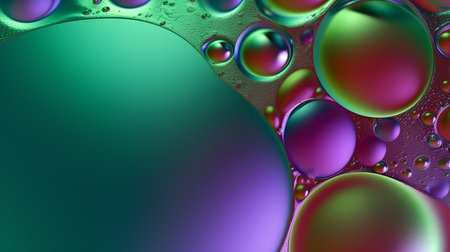 abstract background with oil drops on water, green and purple colorsの素材