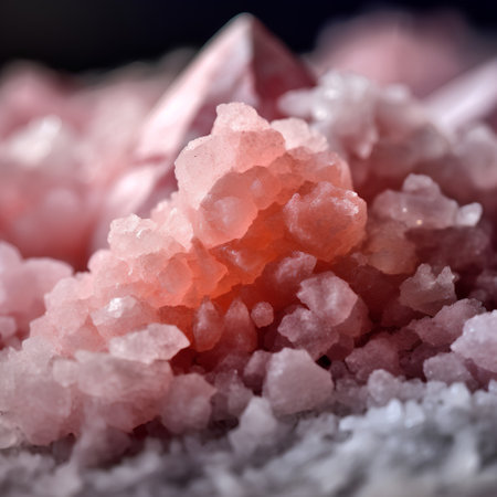 Himalayan pink salt crystals as a background. Macro shot.の素材