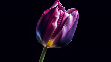 Purple tulip flower isolated on black background with clipping path.の素材