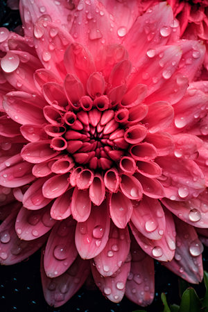 Pink chrysanthemum flower with water drops on petalsの素材