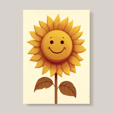 Cute sunflower card. Vector illustration of a sunflower.の素材