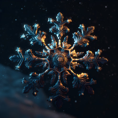 Snowflake on a background of the night sky. 3d renderingの素材