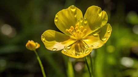 Close-up of yellow flower with water droplets on petalsの素材